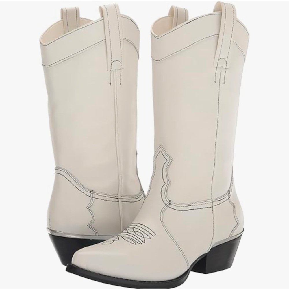 DKNY Laila Genuine Calf Leather Cowboy Boots - White - 8